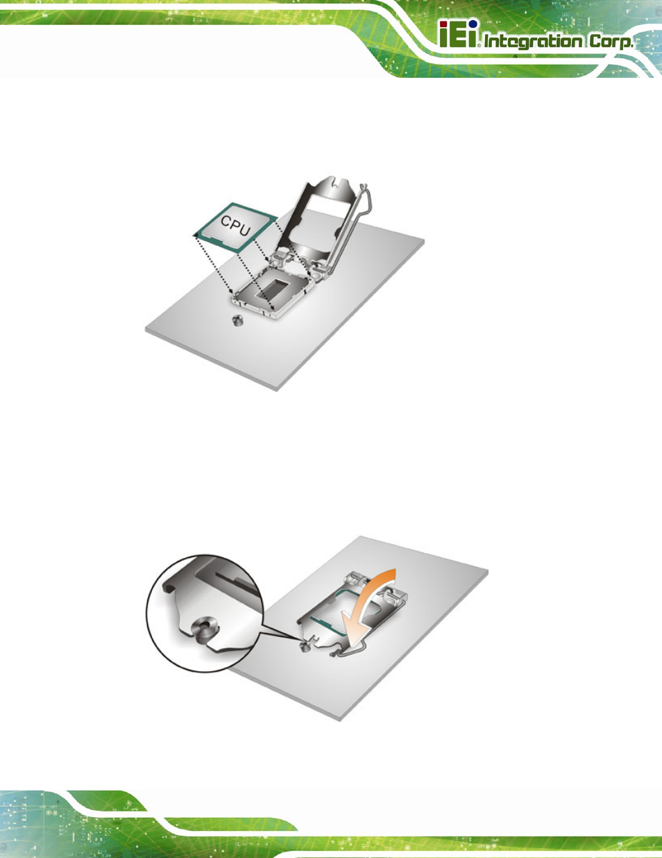 Figure 4-3: insert the socket lga1150 cpu, Figure 4-4: close the socket lga1150 | IEI Integration IMBA-C2260-i2 User Manual | Page 76 / 227
