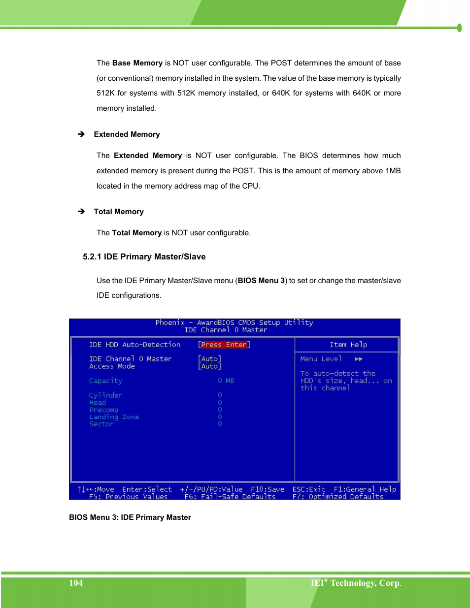 Ide primary master/slave, 1 ide primary master/slave, Bios menu 3: ide primary master | IEI Integration NANO-LX v1.00 User Manual | Page 104 / 211