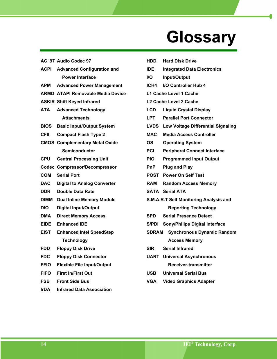 Glossary | IEI Integration NANO-LX v1.00 User Manual | Page 14 / 211