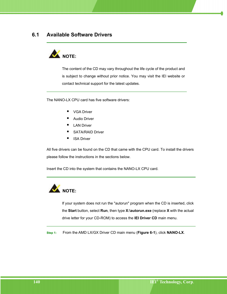 Available software drivers, Vailable, Oftware | Rivers, 1 available software drivers | IEI Integration NANO-LX v1.00 User Manual | Page 140 / 211