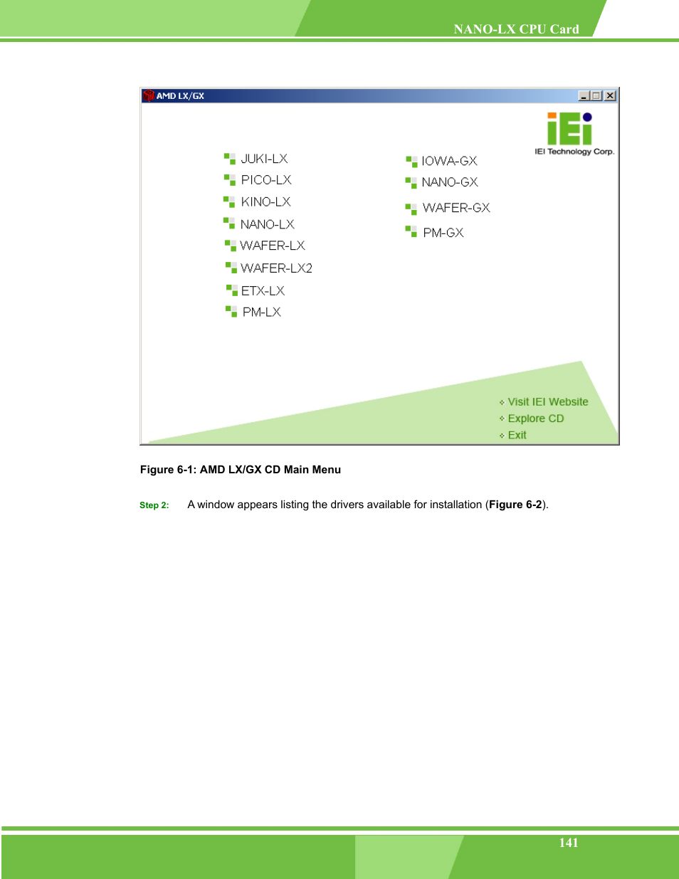 Figure 6-1: amd lx/gx cd main menu | IEI Integration NANO-LX v1.00 User Manual | Page 141 / 211