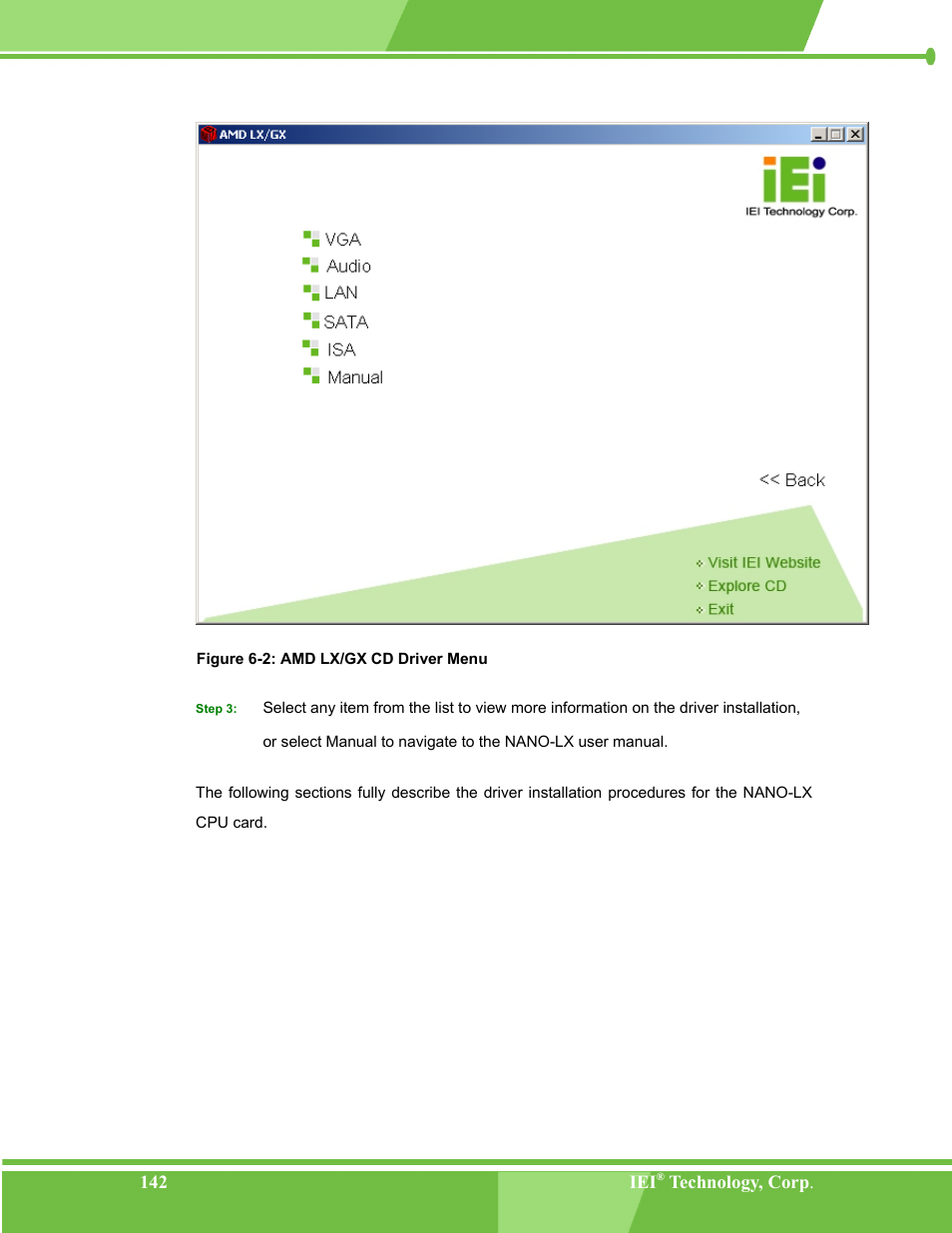 Figure 6-2: amd lx/gx cd driver menu | IEI Integration NANO-LX v1.00 User Manual | Page 142 / 211