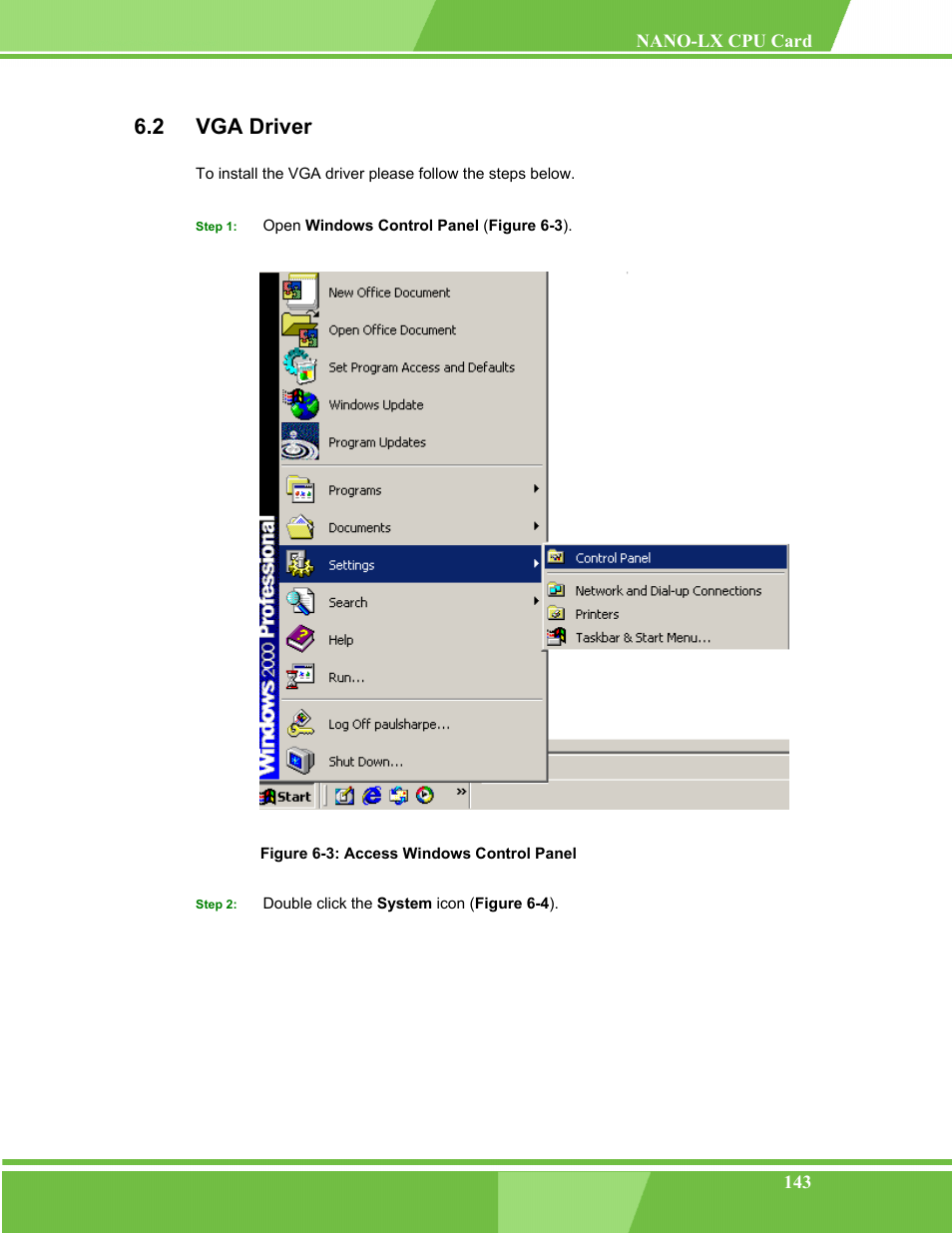 Vga driver, 2 vga, River | Figure 6-3: access windows control panel, 2 vga driver | IEI Integration NANO-LX v1.00 User Manual | Page 143 / 211