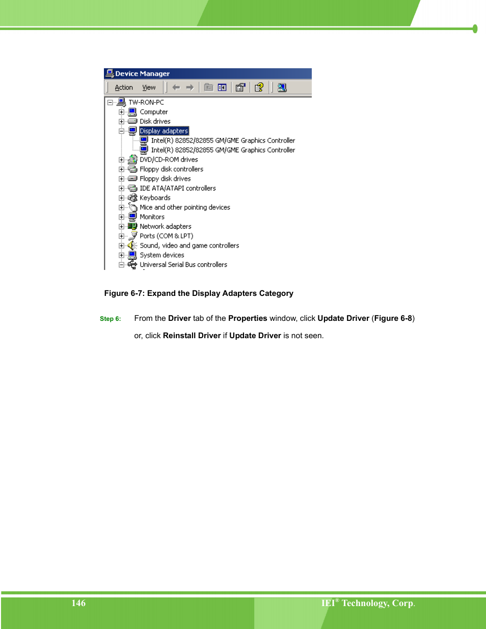 Figure 6-7: expand the display adapters category | IEI Integration NANO-LX v1.00 User Manual | Page 146 / 211