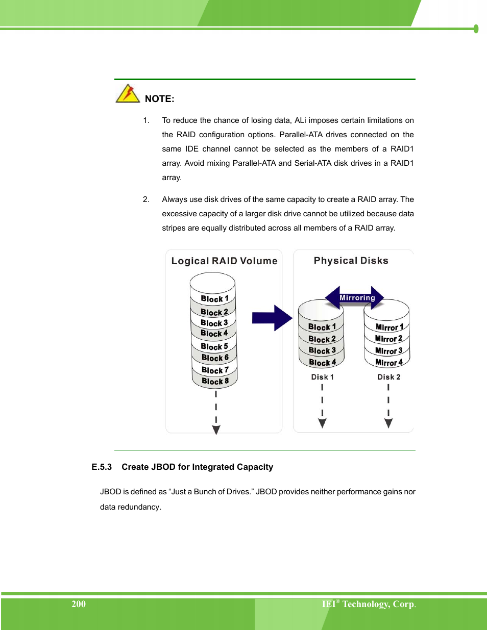 Create jbod for integrated capacity, E.5.3 | IEI Integration NANO-LX v1.00 User Manual | Page 200 / 211