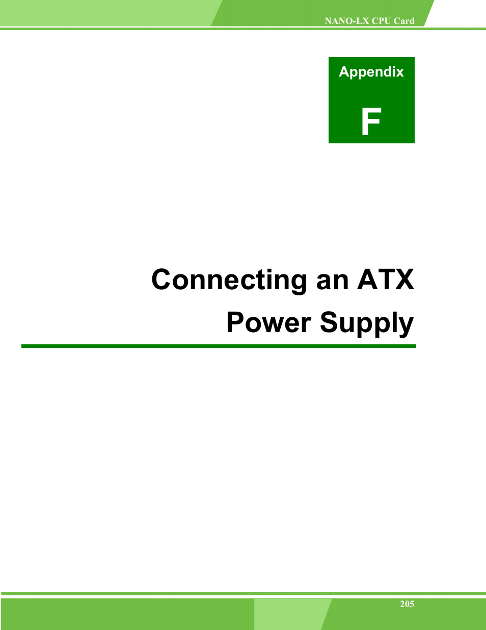 Connecting an atx power supply | IEI Integration NANO-LX v1.00 User Manual | Page 205 / 211