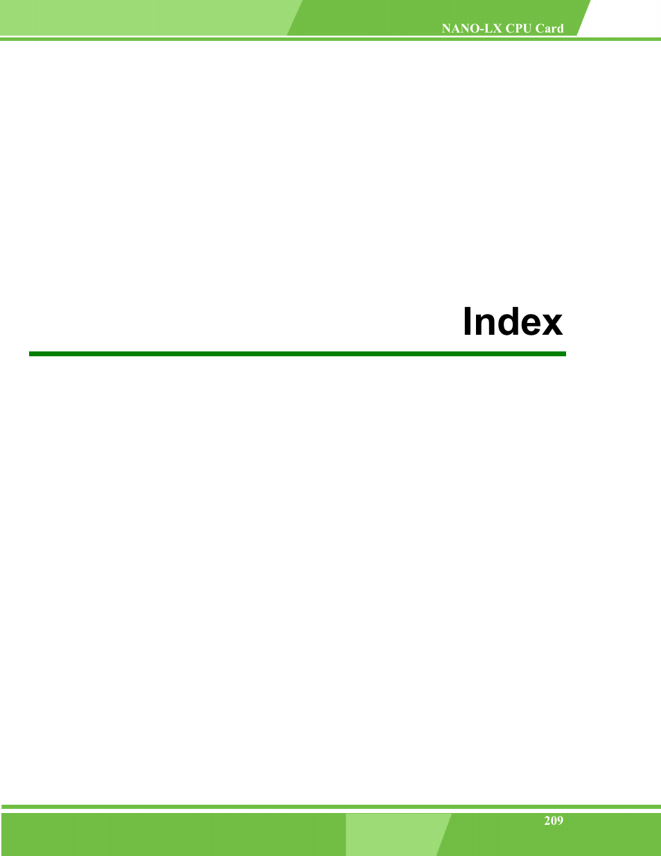 Index | IEI Integration NANO-LX v1.00 User Manual | Page 209 / 211