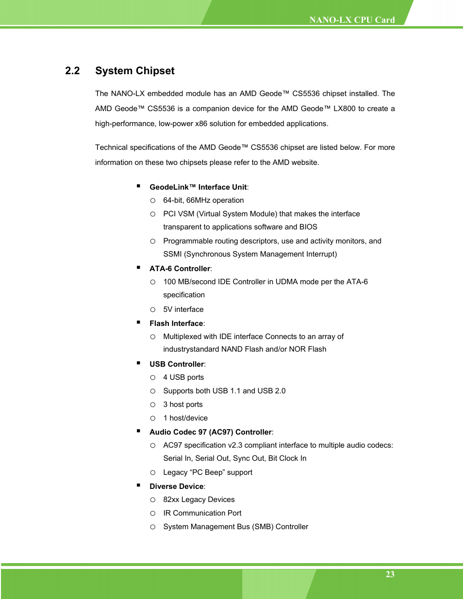 System chipset, Ystem, Hipset | IEI Integration NANO-LX v1.00 User Manual | Page 23 / 211