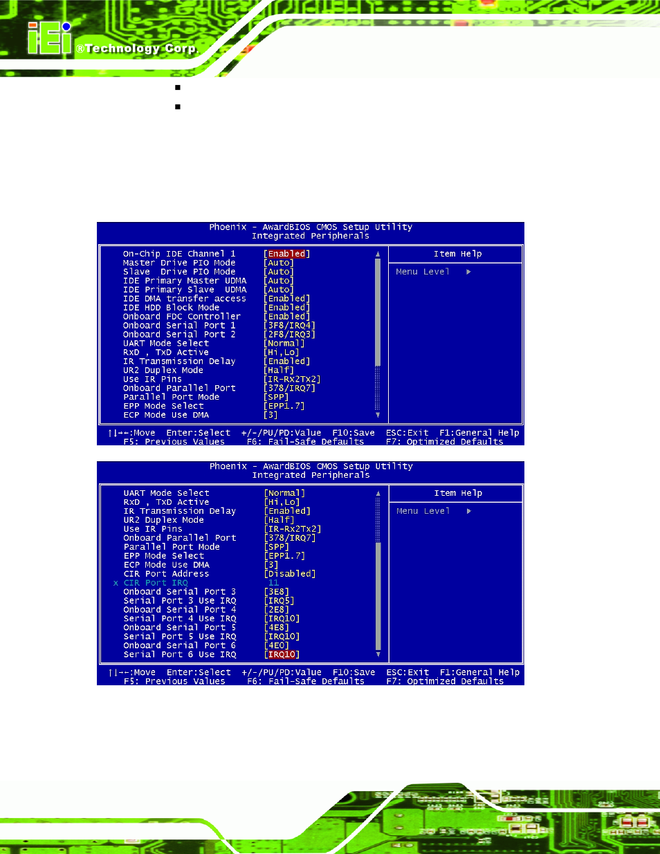 5 integrated peripherals, Ntegrated, Eripherals | Bios menu 7: integrated peripherals | IEI Integration NANO-LX v1.10 User Manual | Page 138 / 232