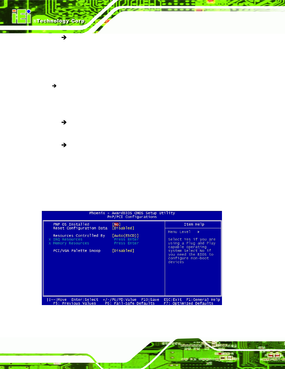 7 pnp/pci configurations, P/pci c, Onfigurations | Bios menu 9: pnp/pci configurations | IEI Integration NANO-LX v1.10 User Manual | Page 148 / 232