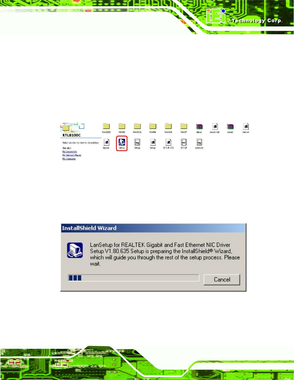 4 lan driver, 4 lan d, River | Figure 7-25: locate the setup program icon, Figure 7-26: preparing setup screen | IEI Integration NANO-LX v1.10 User Manual | Page 175 / 232