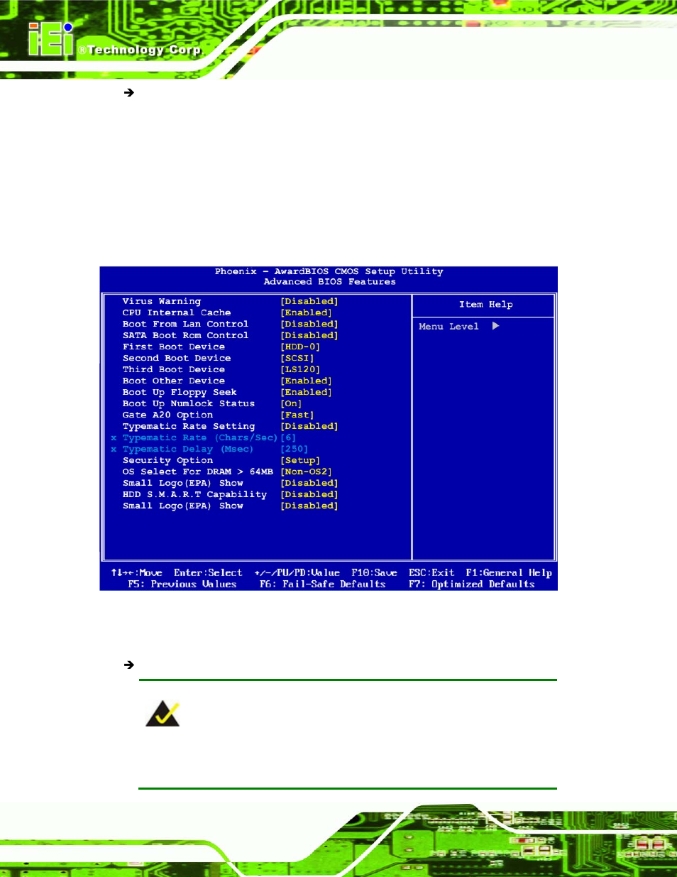 3 advanced bios features, Dvanced, Bios | Eatures, Bios menu 4: advanced bios features | IEI Integration NANO-LX v1.21 User Manual | Page 119 / 192