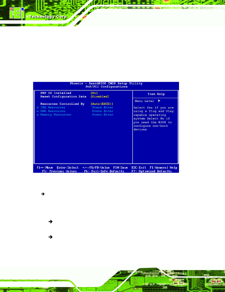 7 pnp/pci configurations, P/pci, Onfigurations | Bios menu 9: pnp/pci configurations | IEI Integration NANO-LX v1.21 User Manual | Page 137 / 192