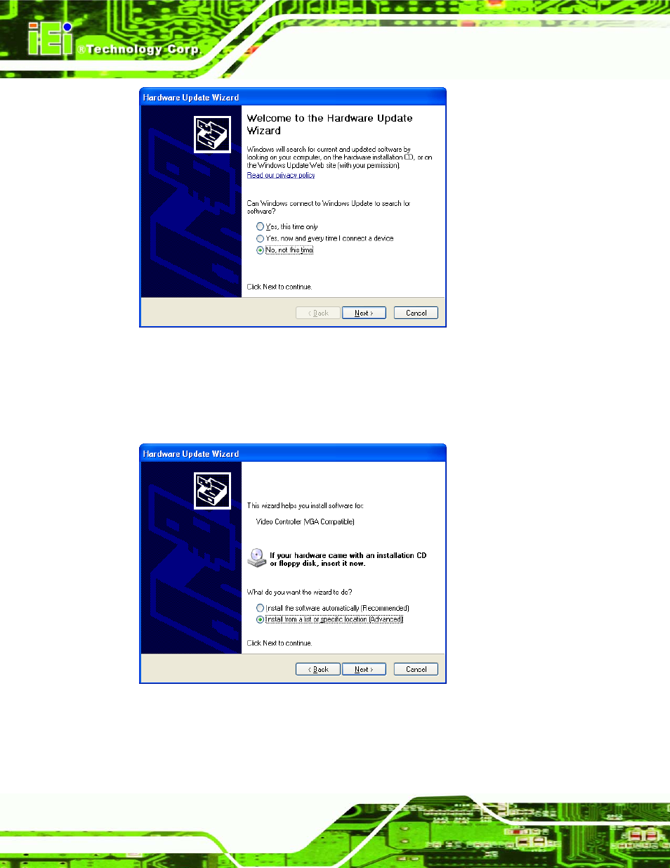 Figure 7-8: hardware update wizard, Figure 7-9: install options window | IEI Integration NANO-LX v1.21 User Manual | Page 151 / 192