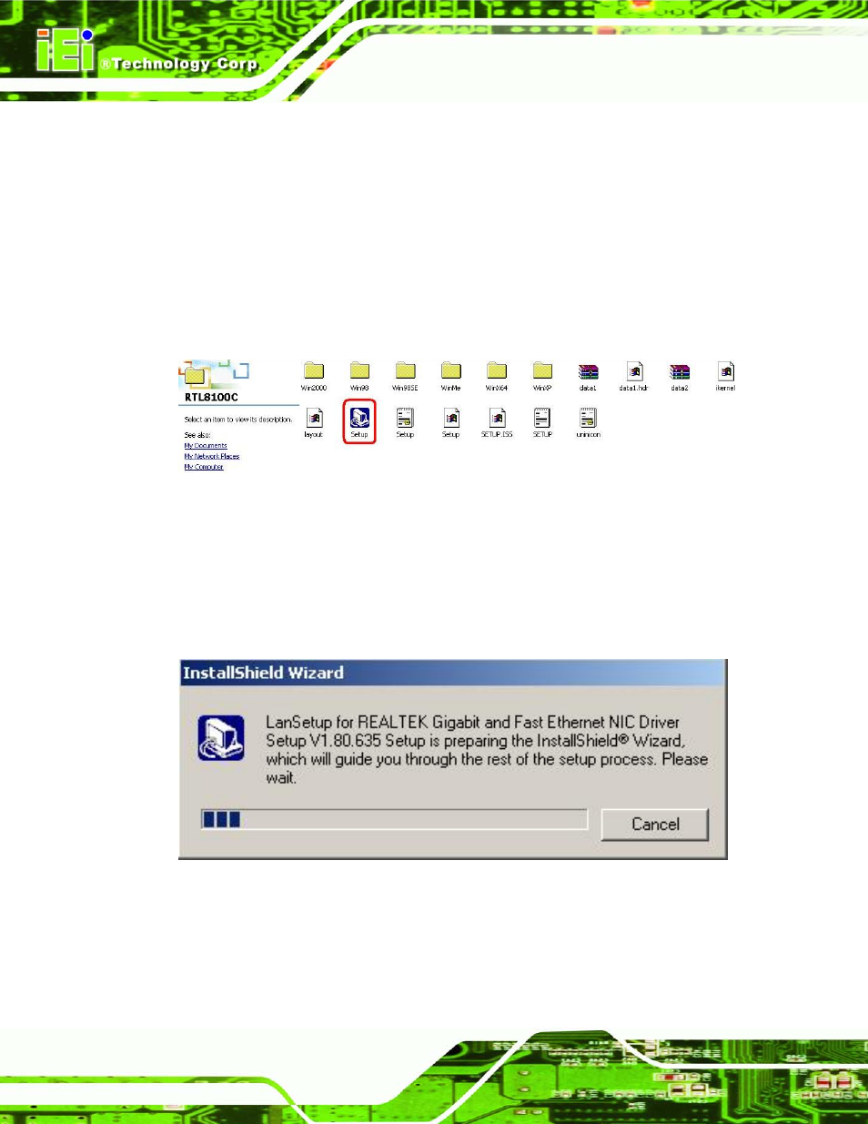 4 lan driver, River, Figure 7-25: locate the setup program icon | Figure 7-26: preparing setup screen | IEI Integration NANO-LX v1.21 User Manual | Page 163 / 192