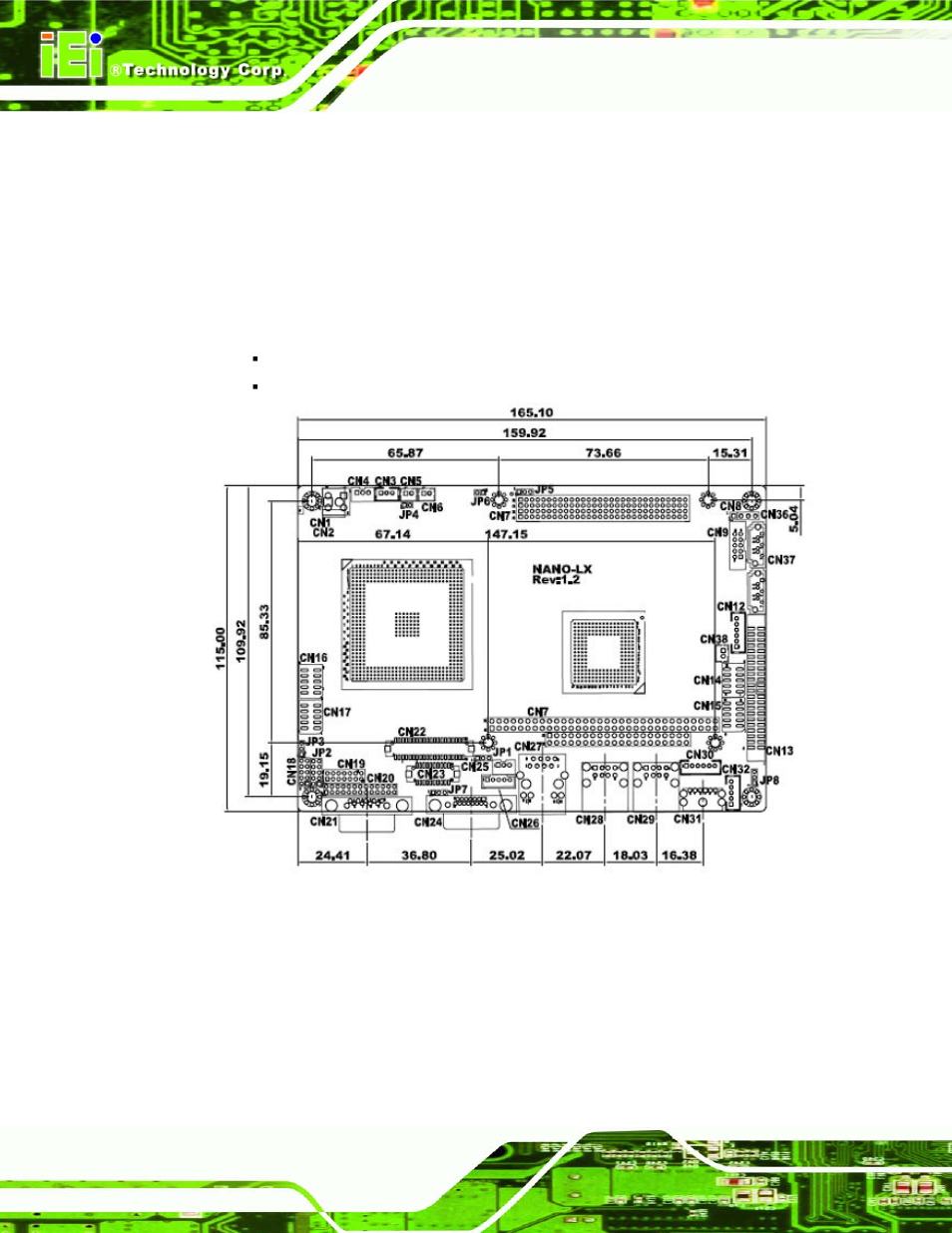 1 overview, 2 dimensions, 1 board dimensions | Verview, Imensions, Figure 2-1: nano-lx dimensions (mm) | IEI Integration NANO-LX v1.21 User Manual | Page 25 / 192