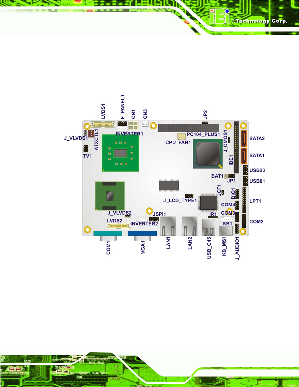 1 peripheral interface connectors, 1 nano-945gse layout | IEI Integration NANO-945GSE v1.01 User Manual | Page 59 / 223