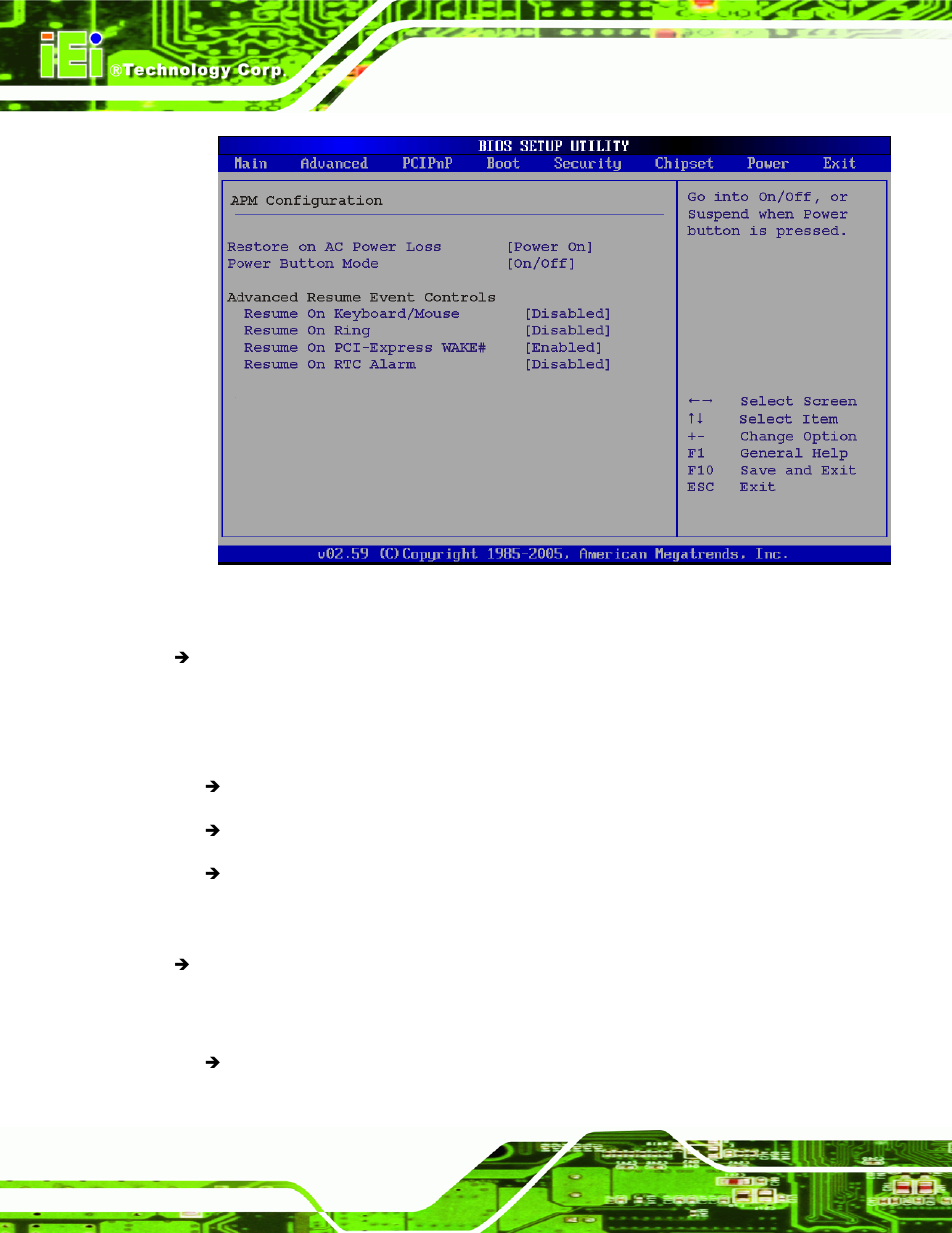 Menu 10:advanced power management configuration | IEI Integration NANO-945GSE v2.00 User Manual | Page 130 / 199