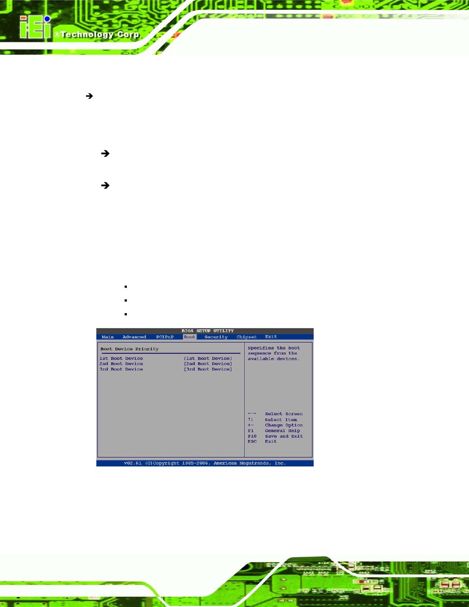2 boot device priority, Ecurity, Menu 16: boot device priority settings | 6 security | IEI Integration NANO-945GSE2 User Manual | Page 116 / 172