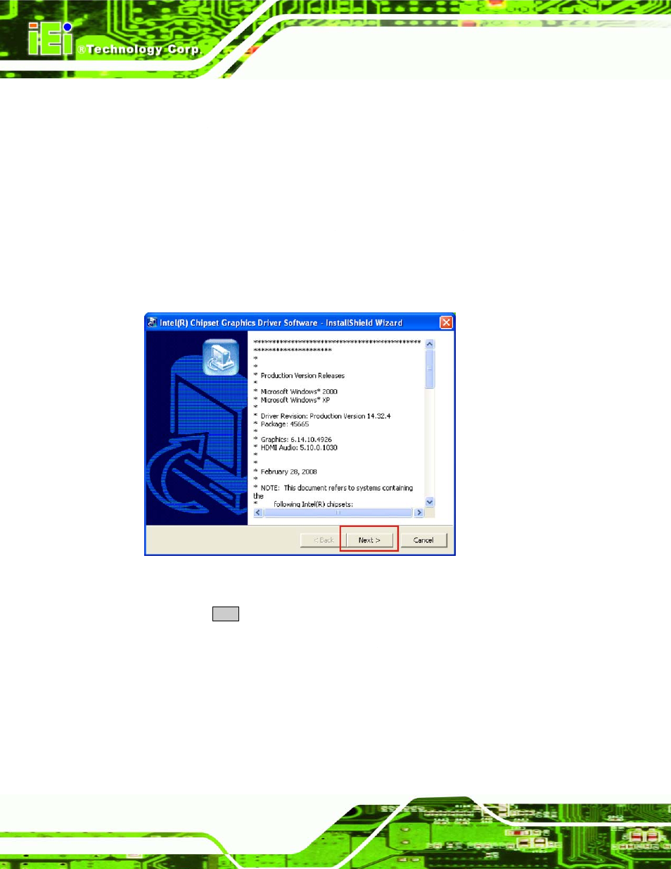 4 vga driver installation, River, Nstallation | Figure 6-9: vga driver read me file | IEI Integration NANO-945GSE2 User Manual | Page 130 / 172