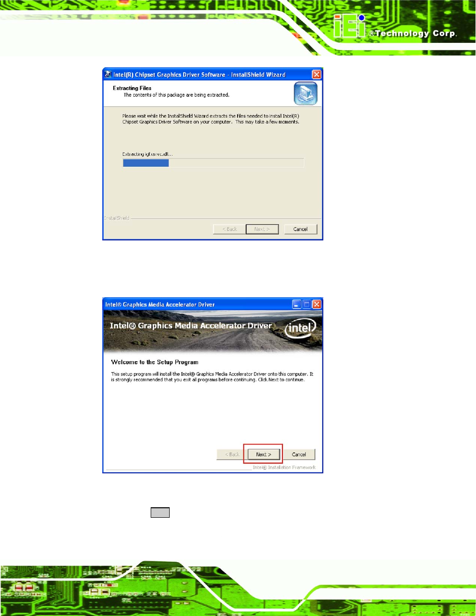 Figure 6-10: vga driver setup files extracted, Figure 6-11: vga driver welcome screen | IEI Integration NANO-945GSE2 User Manual | Page 131 / 172