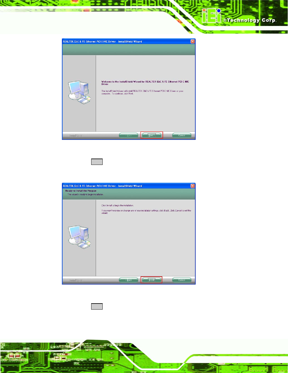 Figure 6-16: lan driver welcome screen, Figure 6-17: lan driver welcome screen | IEI Integration NANO-945GSE2 User Manual | Page 135 / 172