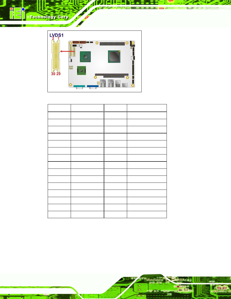 Figure 3-13: lvds lcd connector pinout locations, Table 3-13: lvds lcd port connector pinouts | IEI Integration NANO-945GSE2 User Manual | Page 40 / 172
