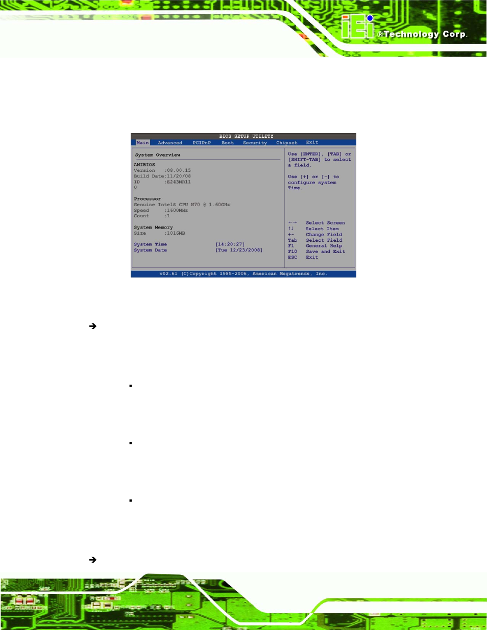 2 main, Menu 1: main | IEI Integration NANO-945GSE2 User Manual | Page 89 / 172