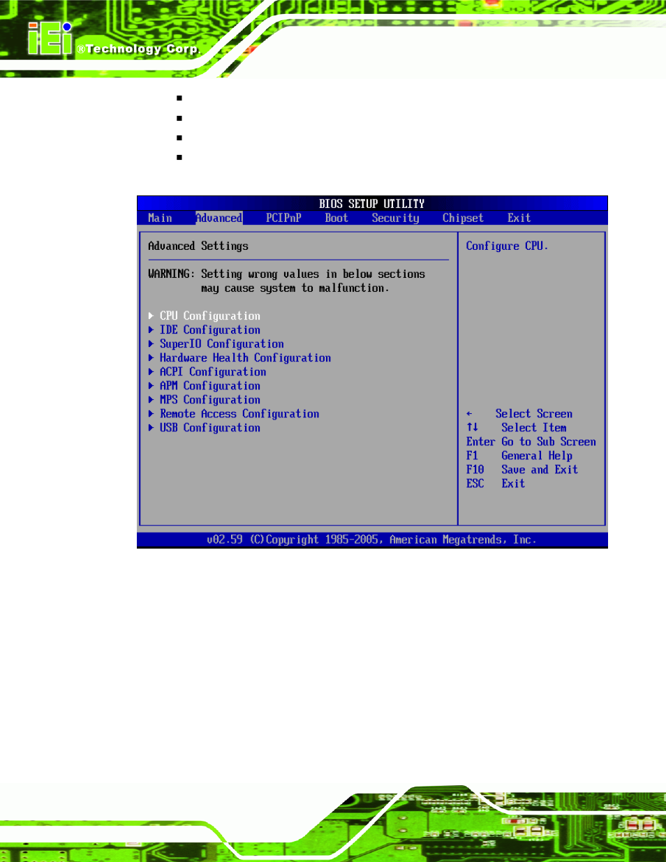 1 cpu configuration | IEI Integration NANO-9452 v1.00 User Manual | Page 120 / 258
