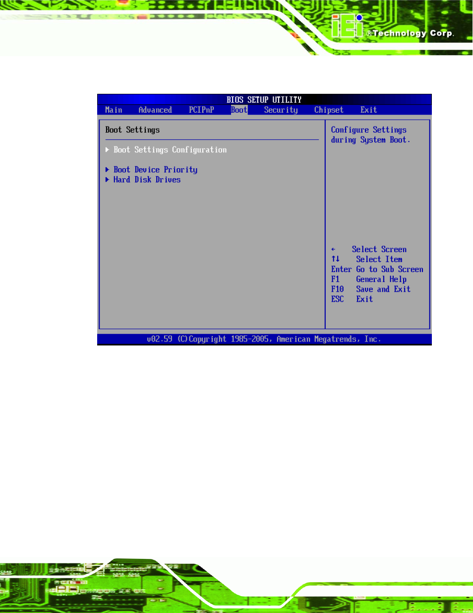 1 boot settings configuration | IEI Integration NANO-9452 v1.00 User Manual | Page 159 / 258