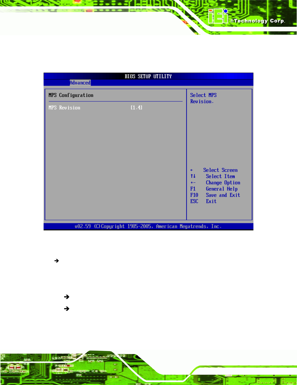 7 mps configuration, Menu 11: mps configuration, Section 6.3.6 | IEI Integration NANO-9452 v1.12 User Manual | Page 135 / 226