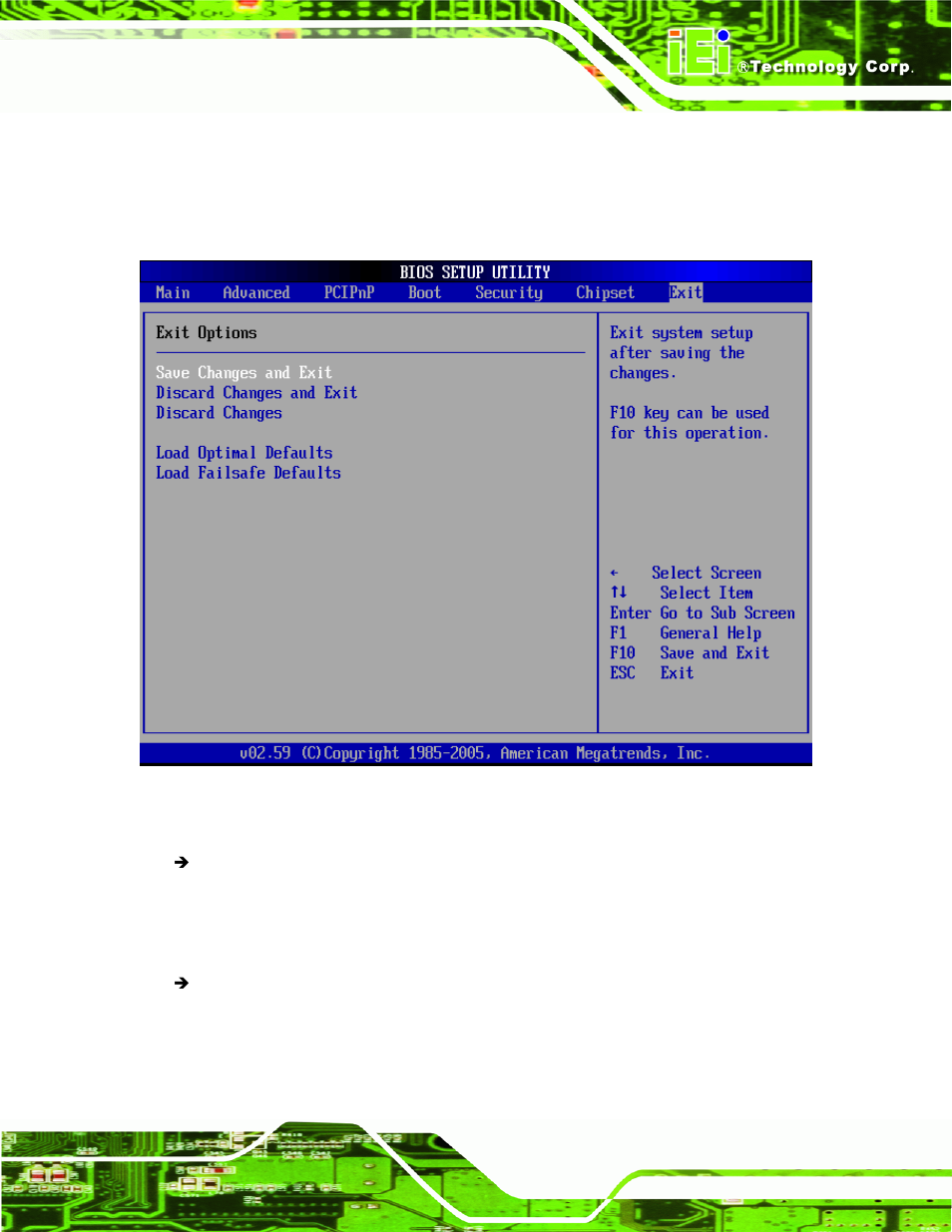 8 exit, Menu 23:exit | IEI Integration NANO-9452 v1.12 User Manual | Page 167 / 226