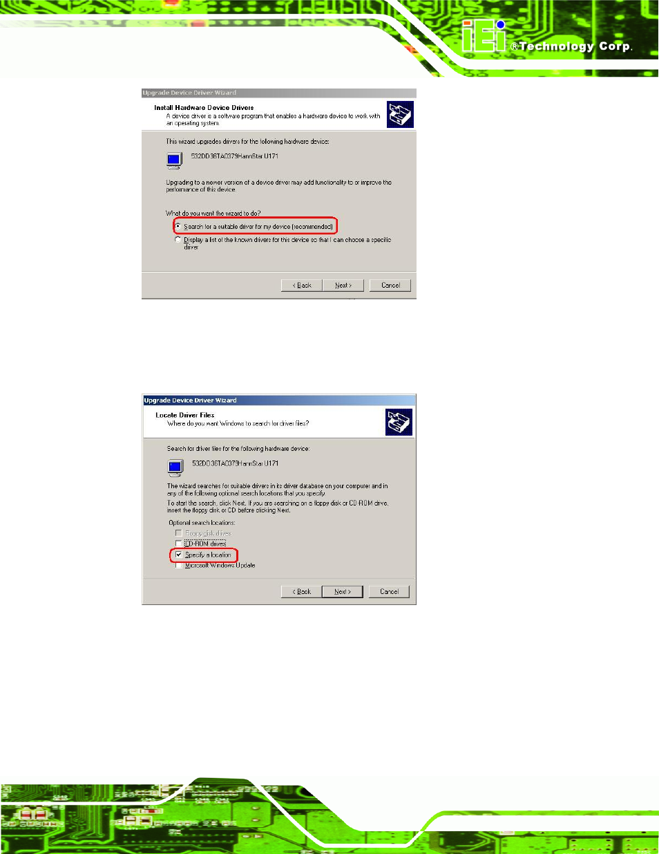 Figure 7-20: search for suitable driver, Figure 7-21: locate driver files | IEI Integration NANO-9452 v1.12 User Manual | Page 181 / 226
