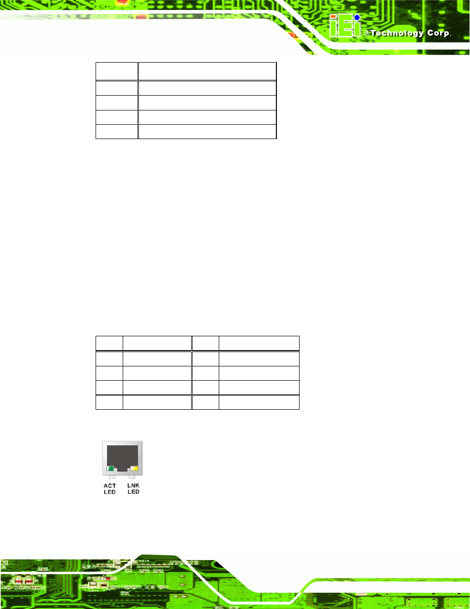 2 lan connectors, Figure 4-25: rj-45 ethernet connector, Table 4-23: mini-din 6 ps/2 connector pinouts | Table 4-24: lan pinouts | IEI Integration NANO-9452 v1.12 User Manual | Page 77 / 226