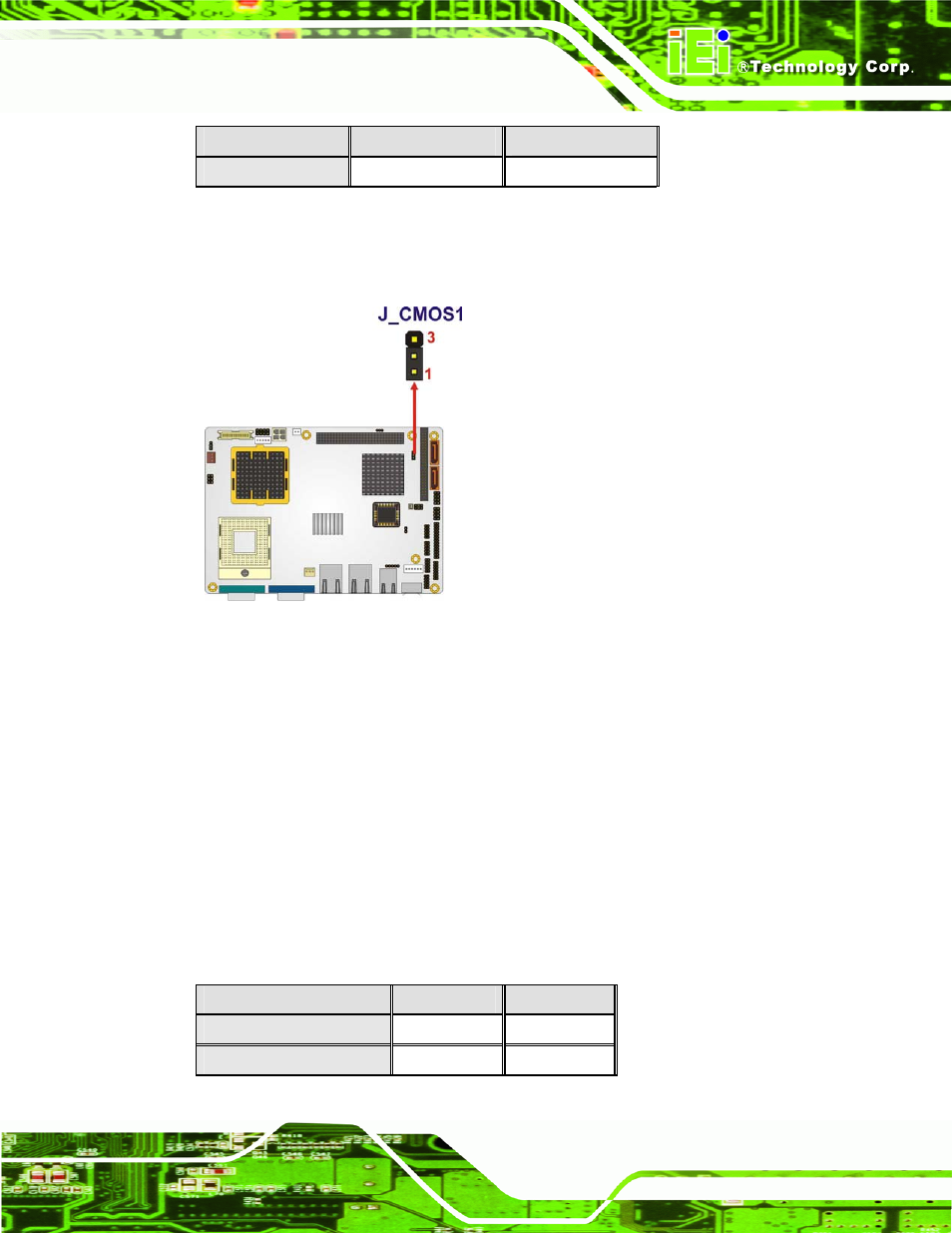 3 com 2 function select jumper, Figure 5-10: clear cmos jumper, Table 5-3: clear cmos jumper settings | IEI Integration NANO-9452 v1.12 User Manual | Page 95 / 226