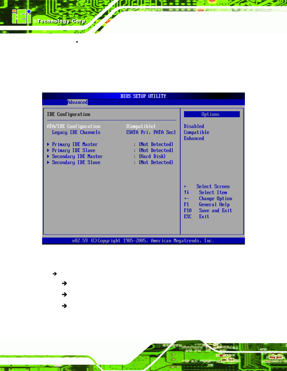 2 ide configuration, Menu 4: ide, Configuration | Ction 6.3.2 | IEI Integration NANO-9452 v4.01 User Manual | Page 116 / 226