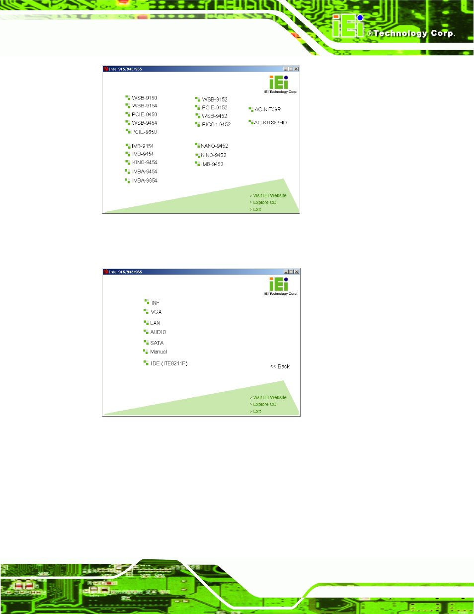 3 chipset driver installation, Hipset, River | Nstallation, Figure 7-1: introduction screen, Figure 7-2: available drivers | IEI Integration NANO-9452 v4.01 User Manual | Page 171 / 226