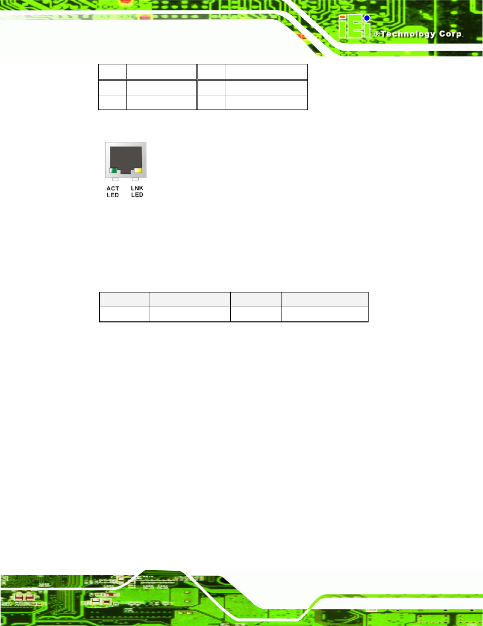 3 serial port connector, Figure 4-27: rj-45 ethernet connector, Table 4-26: lan pinouts | Table 4-27: rj-45 ethernet connector leds | IEI Integration NANO-9452 v4.01 User Manual | Page 77 / 226