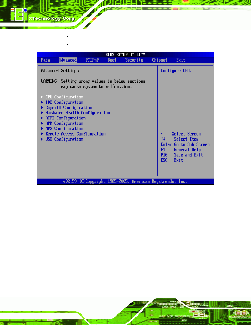 Menu 2: advanced, Menu ( bios menu 2 | IEI Integration NANO-9452 v4.02 User Manual | Page 114 / 226