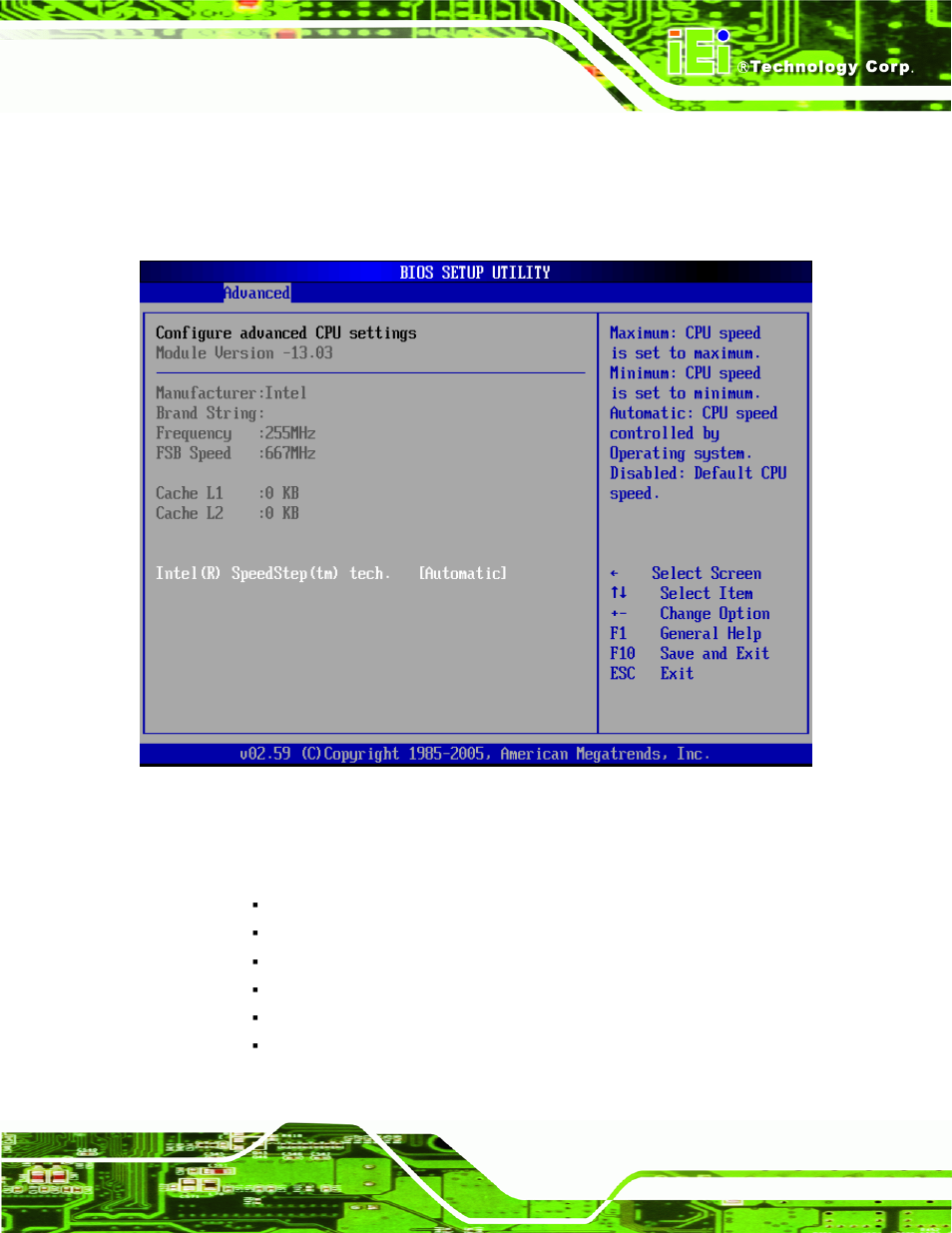 1 cpu configuration, Menu 3: cpu configuration, Section 6.3.1 | IEI Integration NANO-9452 v4.02 User Manual | Page 115 / 226