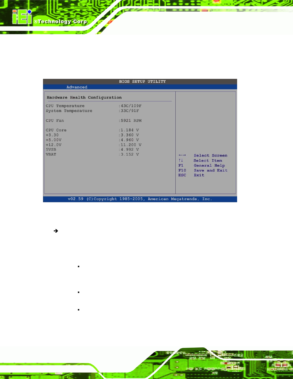 4 hardware health configuration, Menu 7: hardware health configuration | IEI Integration NANO-9452 v4.02 User Manual | Page 128 / 226