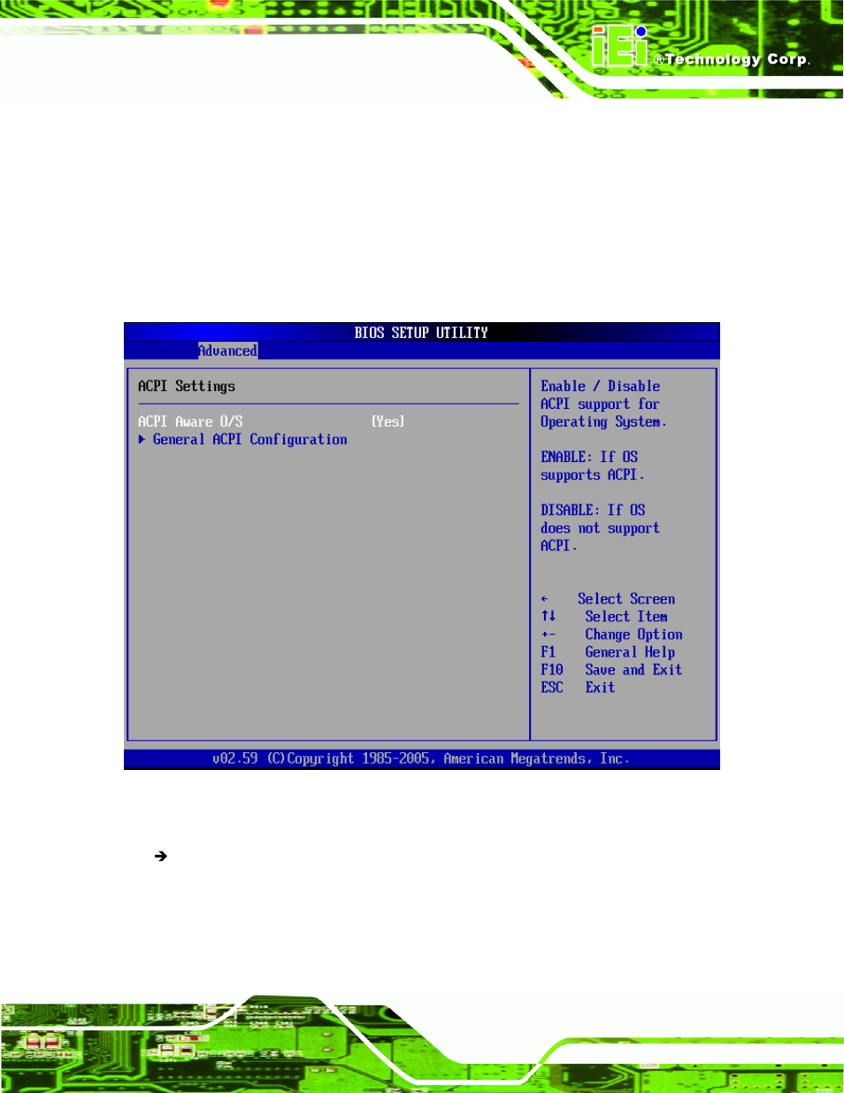 5 acpi configuration, Menu 8: acpi configuration | IEI Integration NANO-9452 v4.02 User Manual | Page 129 / 226
