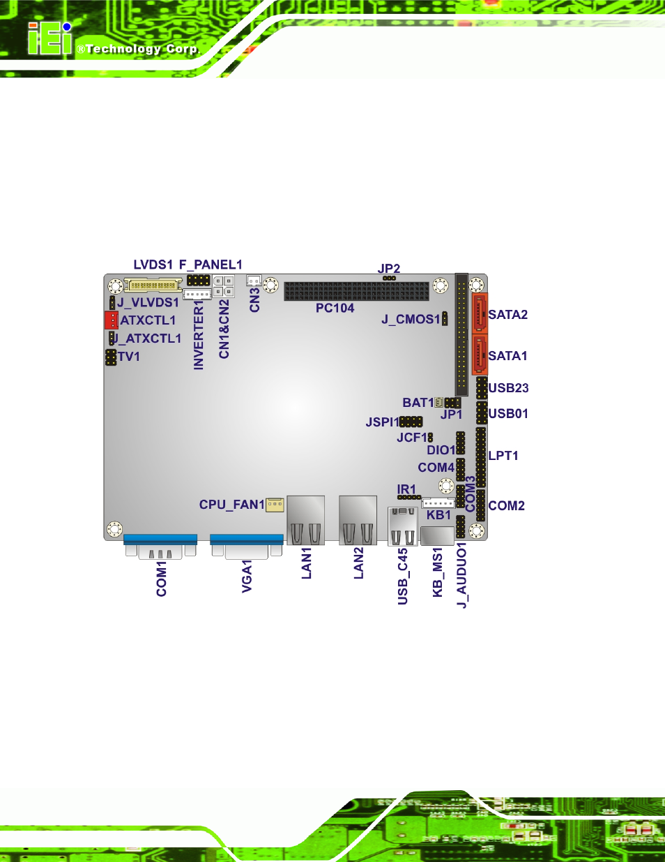 1 peripheral interface connectors, 1 nano-9452 layout, Eripheral | Nterface, Onnectors, Figure 4-1: connector and jumper locations | IEI Integration NANO-9452 v4.02 User Manual | Page 48 / 226