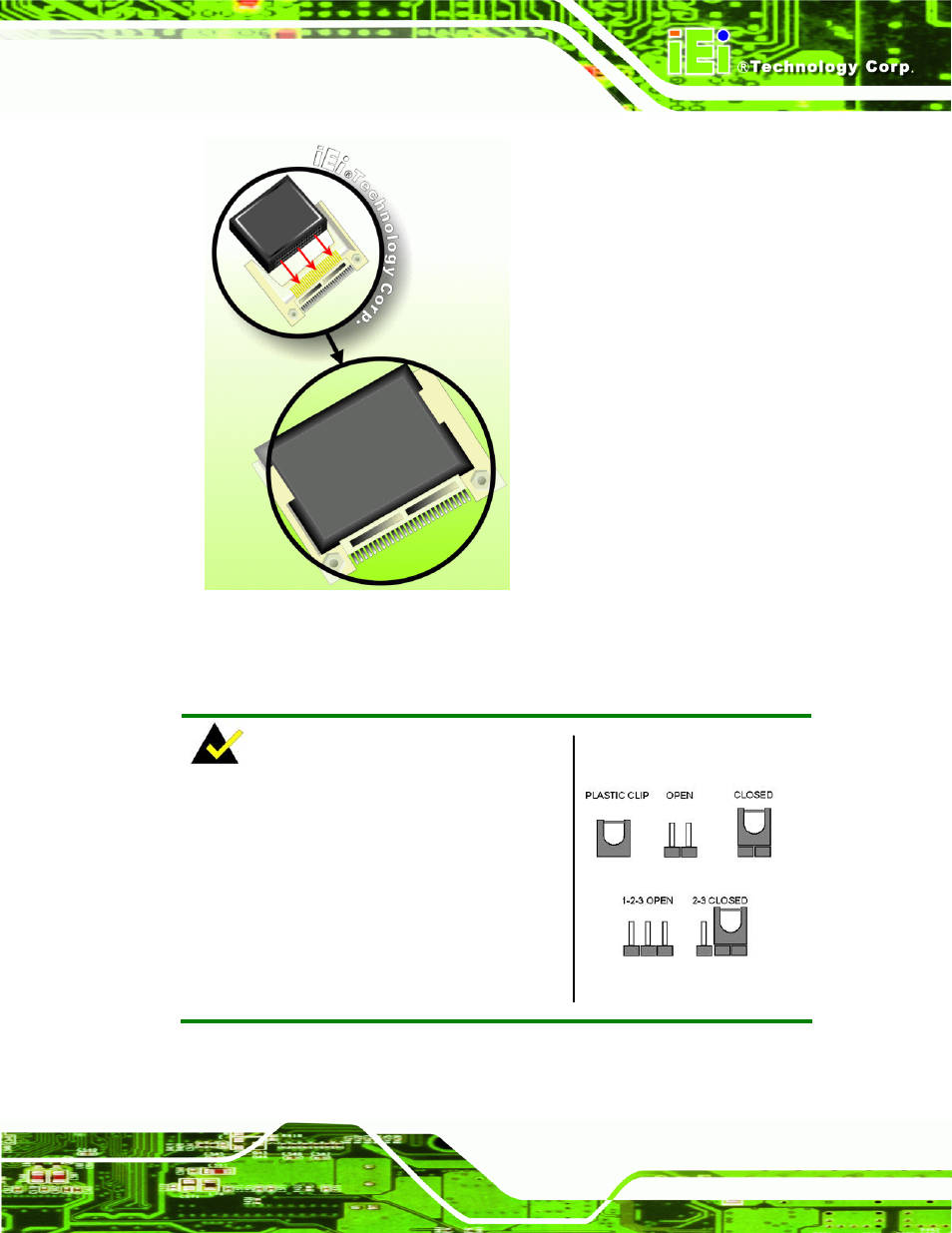 4 jumper settings, Umper, Ettings | Figure 5-7: cf card installation, Figure 5-8: jumper locations | IEI Integration NANO-9452 v4.02 User Manual | Page 91 / 226