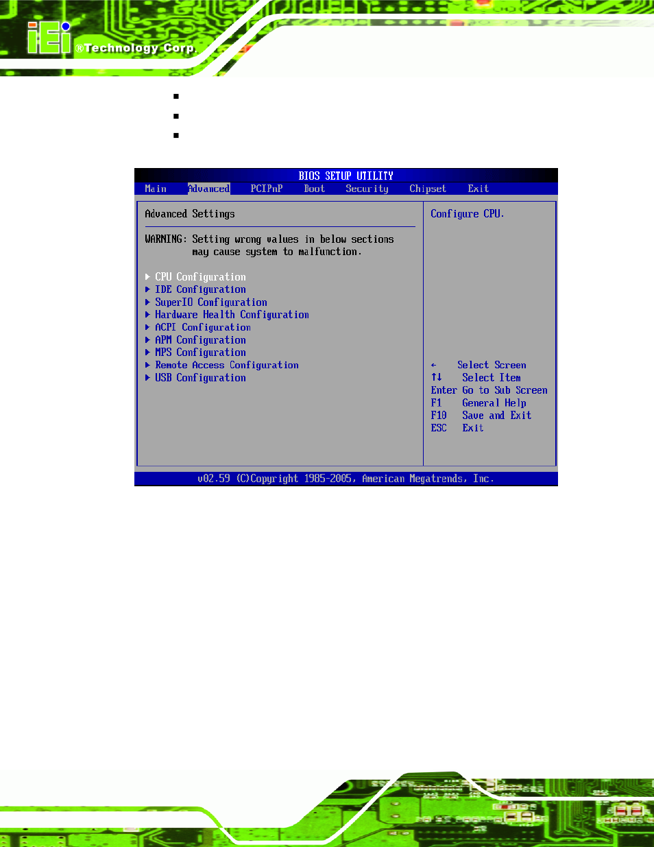 1 cpu configuration, Menu 2: advanced, Bios menu 2 | Section 6.3.1 | IEI Integration NANO-9453 v1.10 User Manual | Page 136 / 254