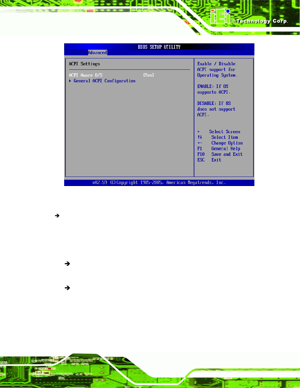 1 general acpi configuration, Menu 8: acpi configuration | IEI Integration NANO-9453 v1.10 User Manual | Page 155 / 254