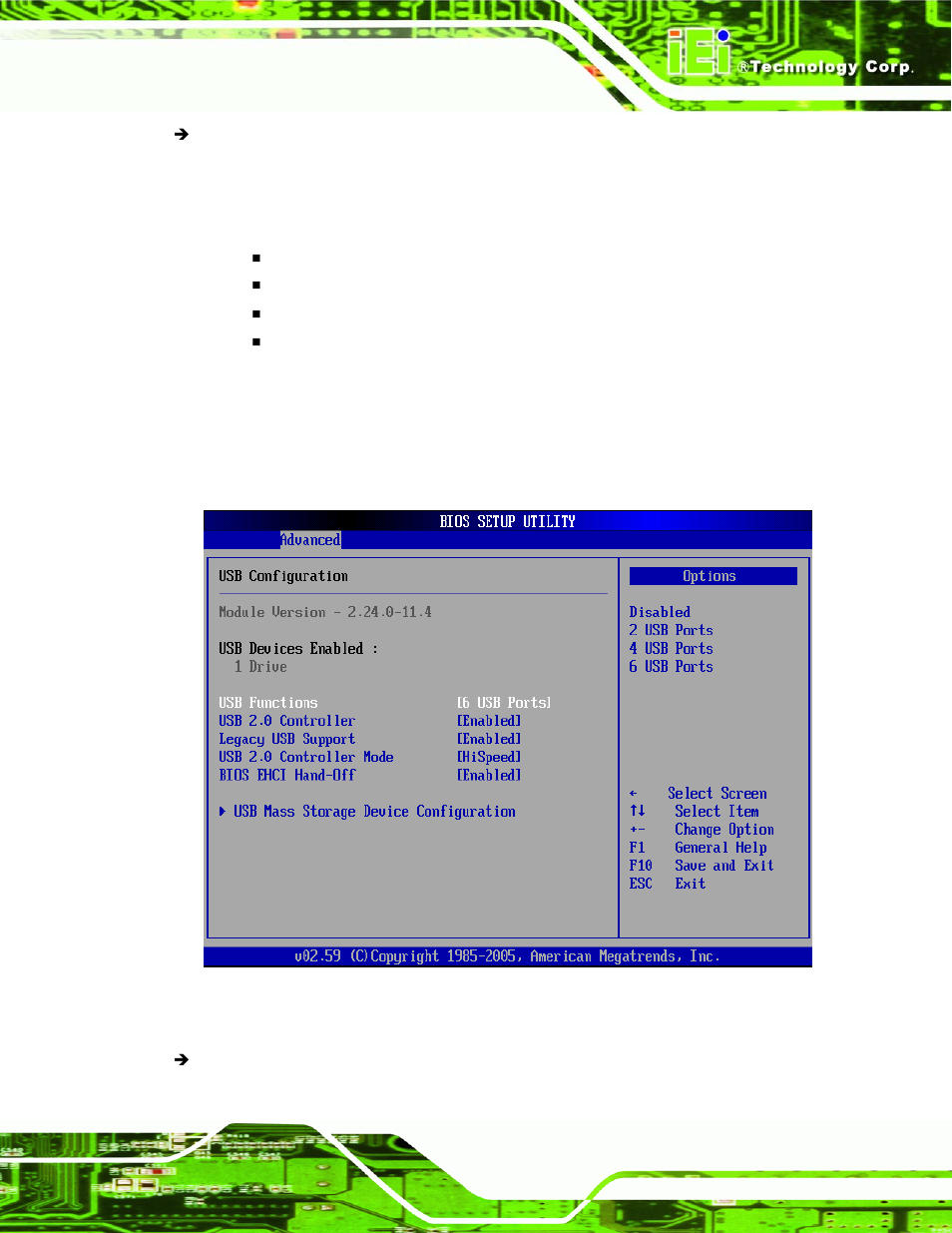 9 usb configuration, Menu 13: usb configuration, Section 6.3.8 | IEI Integration NANO-9453 v1.10 User Manual | Page 165 / 254