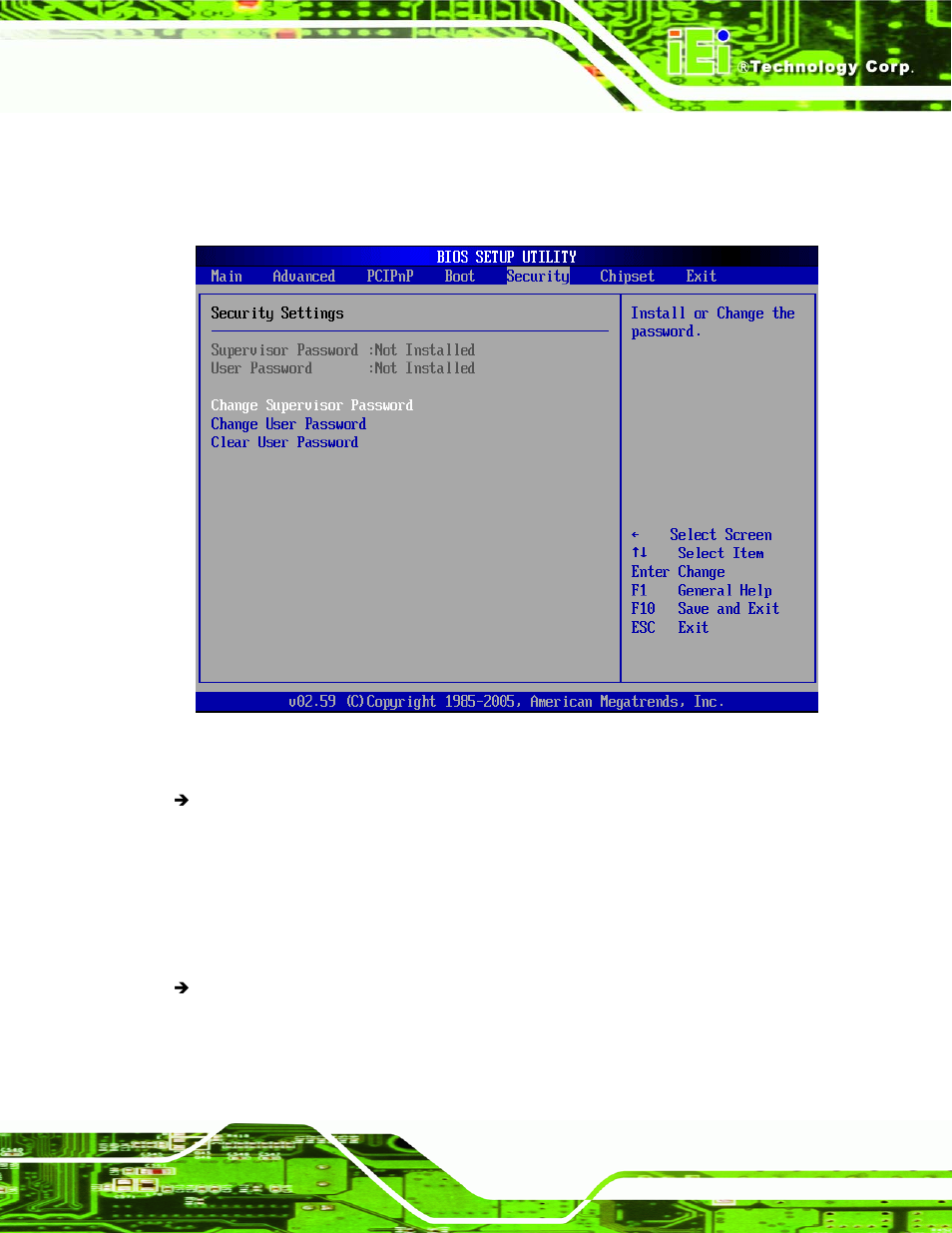 Ecurity, Menu 19: security, 6 security | IEI Integration NANO-9453 v1.10 User Manual | Page 181 / 254