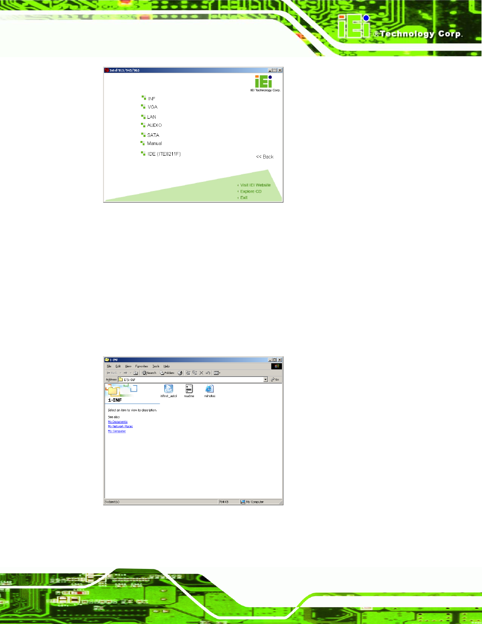 Hipset, River, Nstallation | Figure 7-1: available drivers, Figure 7-2: chipset driver installation program, 3 chipset driver installation | IEI Integration NANO-9453 v1.10 User Manual | Page 197 / 254