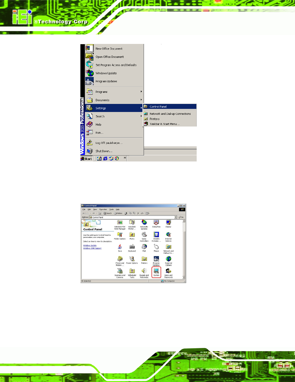 Figure 7-15: access windows control panel, Figure 7-16: double click the system icon | IEI Integration NANO-9453 v1.10 User Manual | Page 204 / 254